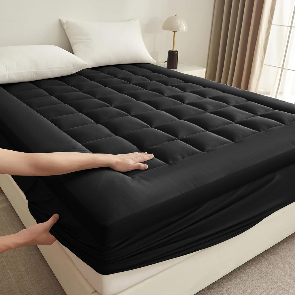 Breathable and Comfortable Mattress pad for Back Pain Relief. Features a 360° Full Enclosure Design to Prevent Slipping and Shifting（Black,Twin 38"x75"）