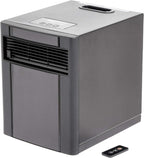 Amazon Basics Portable Space Heater with Remote Control, Adjustable Thermostat, Indoor Use, Energy-Saving Setting, LED Display, Classic Wood Casing, 1500W, 12"D x 13"W x 16"H, Brown