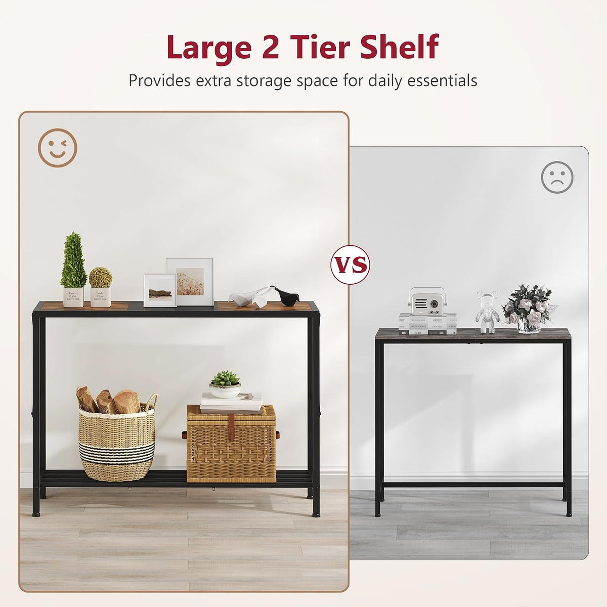 Tajsoon Console Table 41.8", 2 Tier Industrial Entryway Table with Shelves