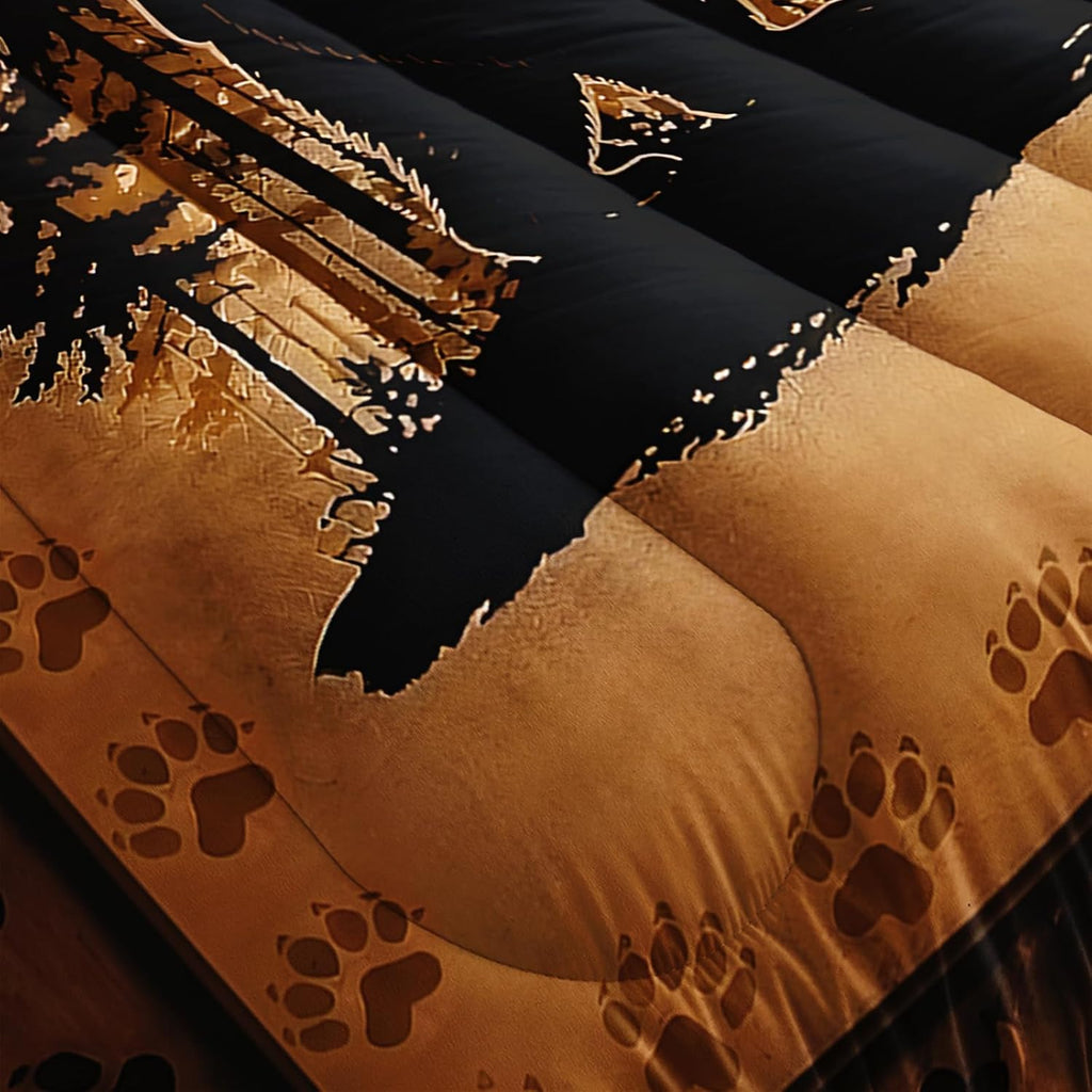 Rustic Bear Forest Comforter Set Twin for Kids with 2 Pillowcases.