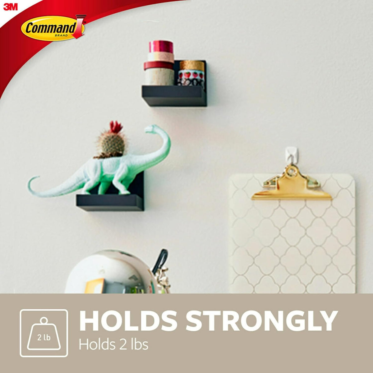 Command Display Ledges, Holds up to 2 lb, Slate, 2 Ledges with 8 Medium Strips, Damage-Free Hanging Floating Shelf with Adhesive Strips, Personalize Living Room, Bedroom, Kids Room or Office