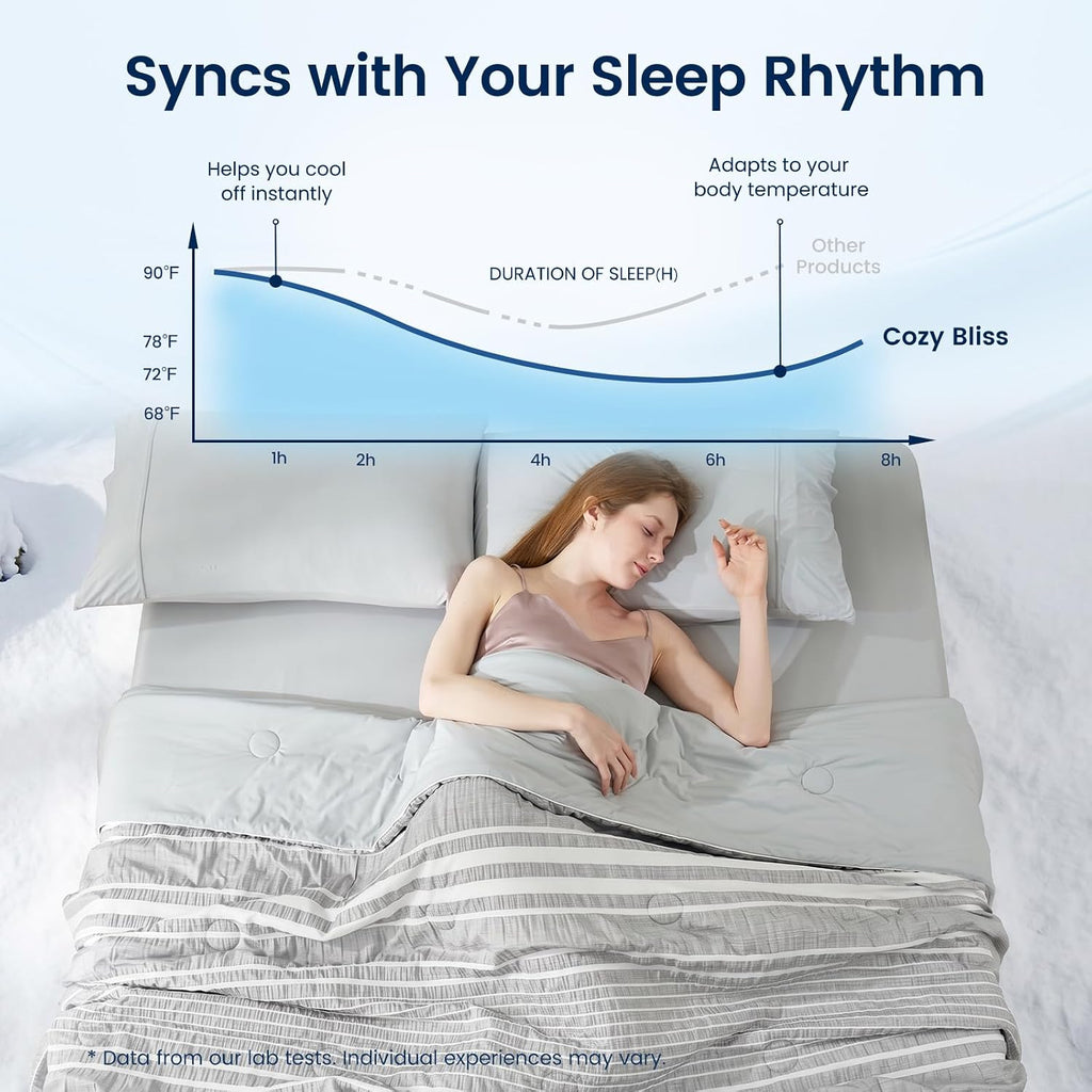 Cozy Bliss Cationic Dyed Seersucker Cooling Comforter King Size, Lightweight Airflow Silky Cooling Bedding with Q-Max>0.45 for Bedroom, Home Decor, Hot Sleepers & Night Sweats, Grey 106"×90"