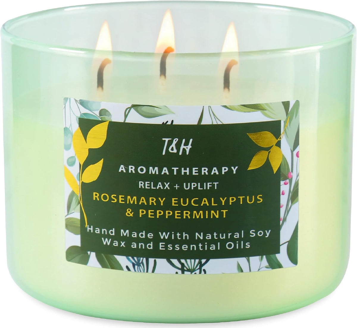 Rosemary Eucalyptus Peppermint Scented Candle, 3 Wick Soy Candle, 15.8 Oz