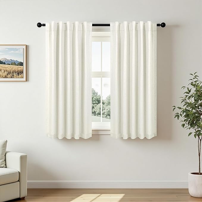 Pitalk Short Curtains for Windows Bathroom Blackout Linen Boho Back Tab Pocket by Pitalk