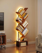 Casaottima Tree Bookshelf with LED Lights, 6-Tier Small Bookshelf, Vintage