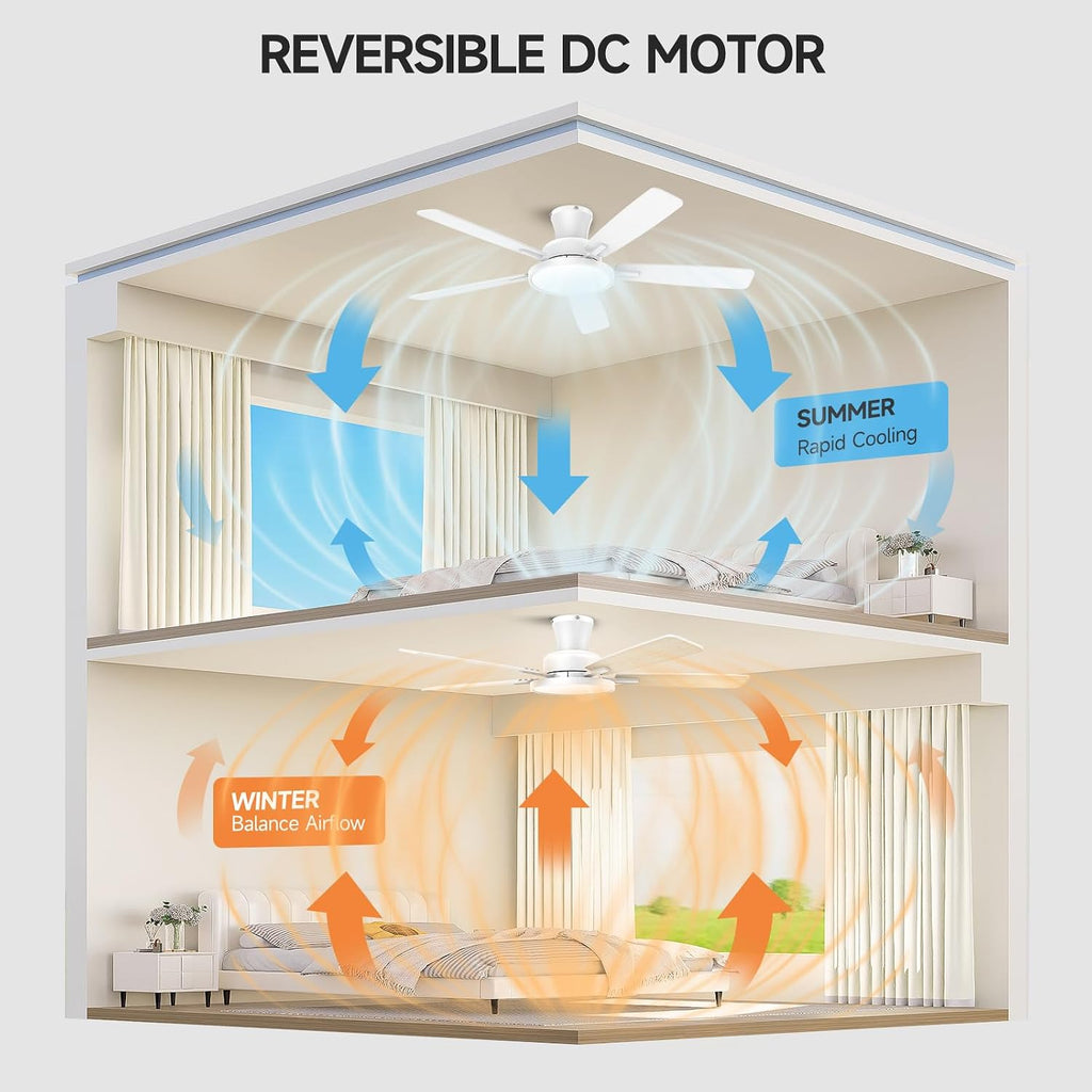 TALOYA 52'' Ceiling Fans with Lights and Remote, Low Profile, Night Light