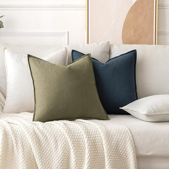 MIULEE Decorative Linen Pillow Covers 20x20 Inch Light Olive Green ​Boho - Image 4