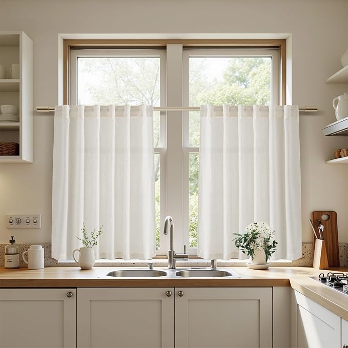 Nanspring 45 Inch Short Window Linen Curtains, - Image 6