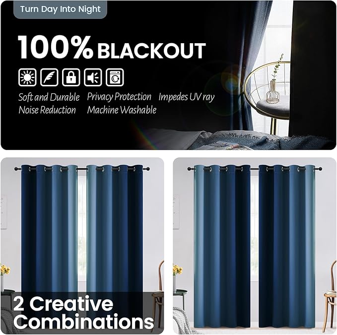 SimpleHome Blue Ombre 100% Blackout Curtains - Image 2