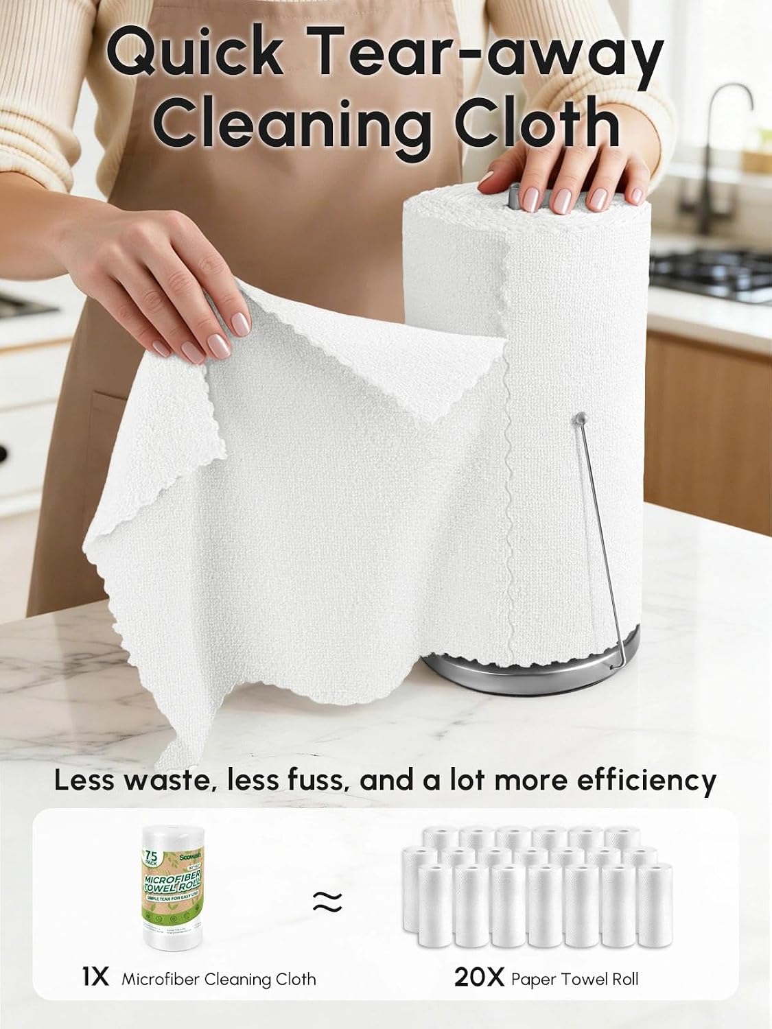 Microfiber Cleaning Cloths Roll 75 Pack 12x12 Inch Lint Free