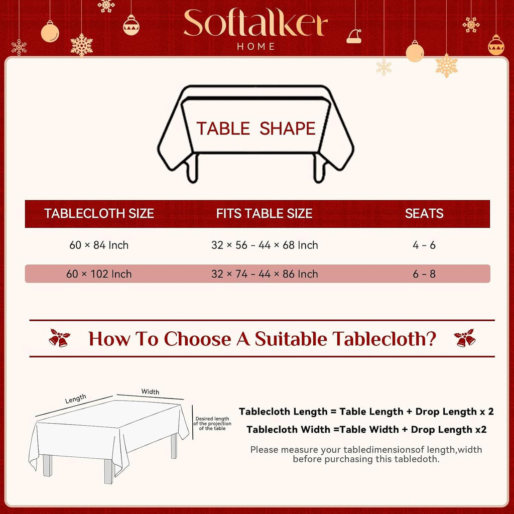 Softalker Christmas Rectangle Tablecloth 60 x 84 Inch, Snowman Red Plaid