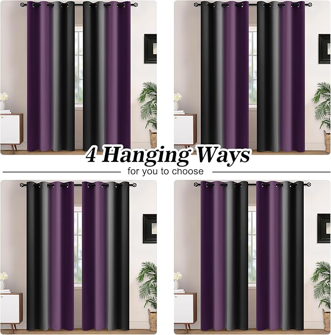 Yakamok Blackout Ombre Purple and Black Curtains - Image 2