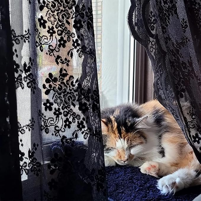 YJ YANJUN Vintage Lace Curtains 54 inch Length Victorian Floral Pattern Goth - Image 4