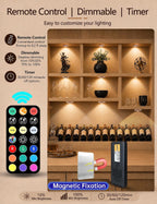Puck lights with remote, 2000mAh rechargeable cabinet light, Under Cabinet Lighting Wireless, Display Cabinet, Dimmable Magnetic Stick-On Shelf , push lights battery operated，(Wood Color, 3 Pcs)