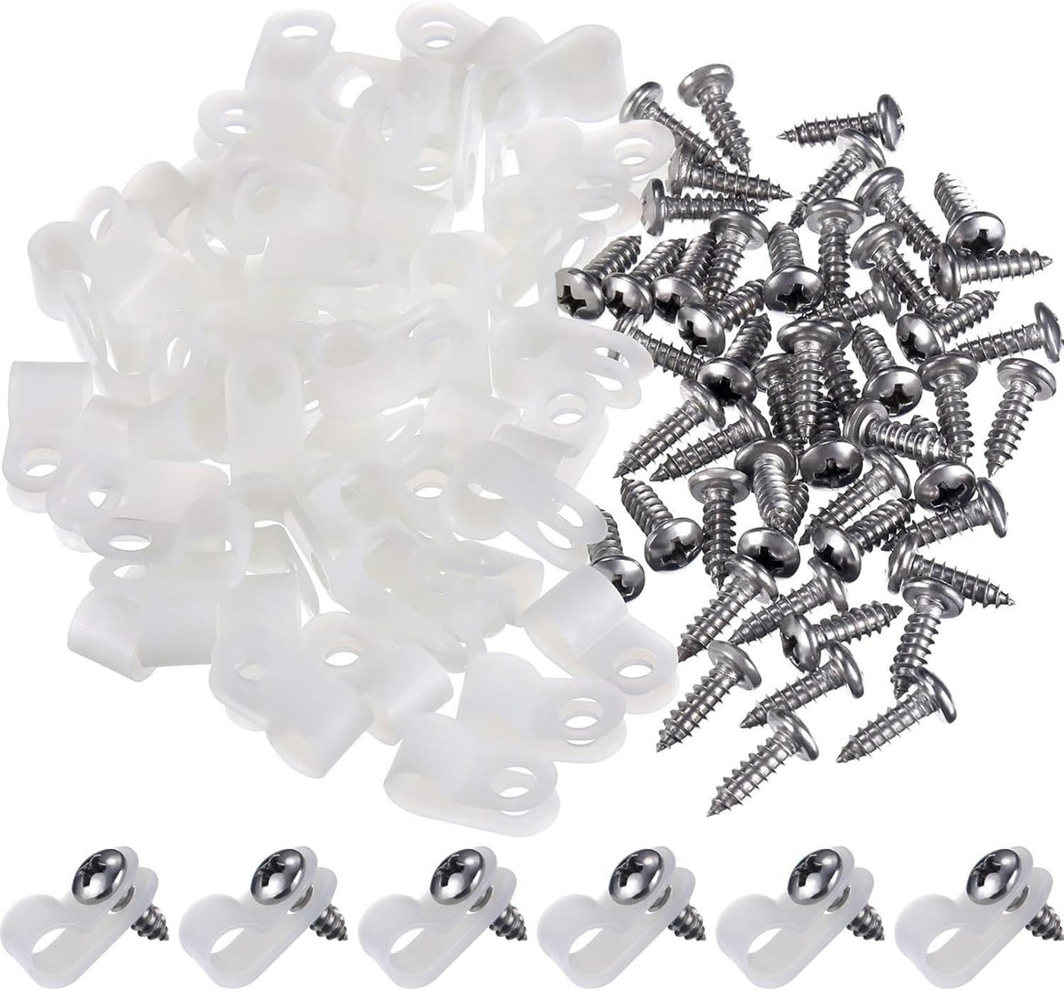 Hicarer 100 Pcs R-Type Cable Clips with Screws, 1/4" Wire Cord Organizer