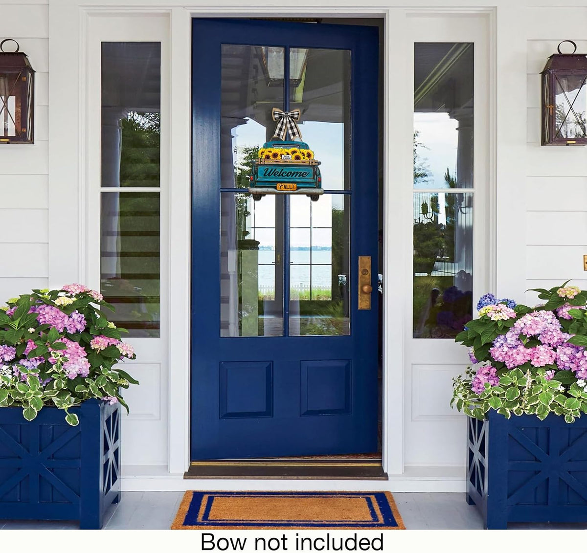 Interchangeable Welcome Sign for Front Door Blue Farmhouse Truck Decor Hanging Sign with 11 Interchangeable Seasonal and Holiday Decor Signs 12x14 in. (Blue Farmhouse Truck)