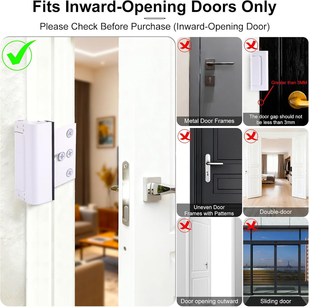 2-Pack Heavy-Duty Door Security Lock – Childproof Reinforcement Latch, Withstands 800 lbs of Force, Includes 8 Screws – Home Safety and Privacy Protection (White)