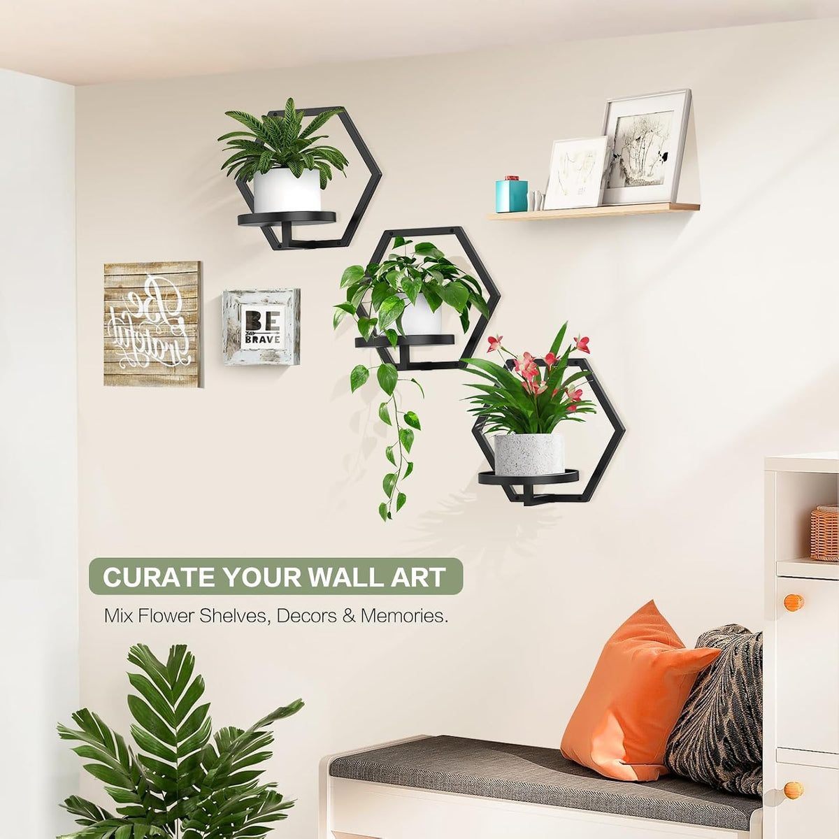 3Pcs Floating Wall Shelves Plant Holders, 7.9inch Wall Mounted Plant Stand