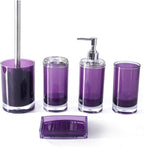 Bathroom Accessories Set,Soap Dispenser,Soap Dish,Toothbrush Holder, Tumbler,Toilet Brush and Holder, Acrylic Bathroom Accessories Set Complete, Modern Bathroom Décor, Gift for Home (Dark Purple)