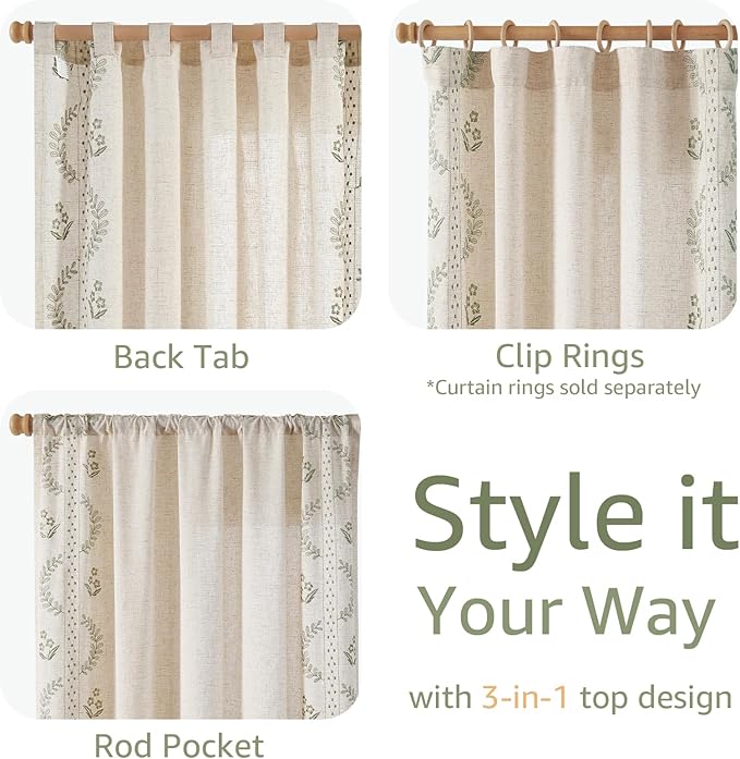jinchan Belrose 4 Panel Curtains Set 84 Inch Length Floral Curtains Sage Green - Image 5