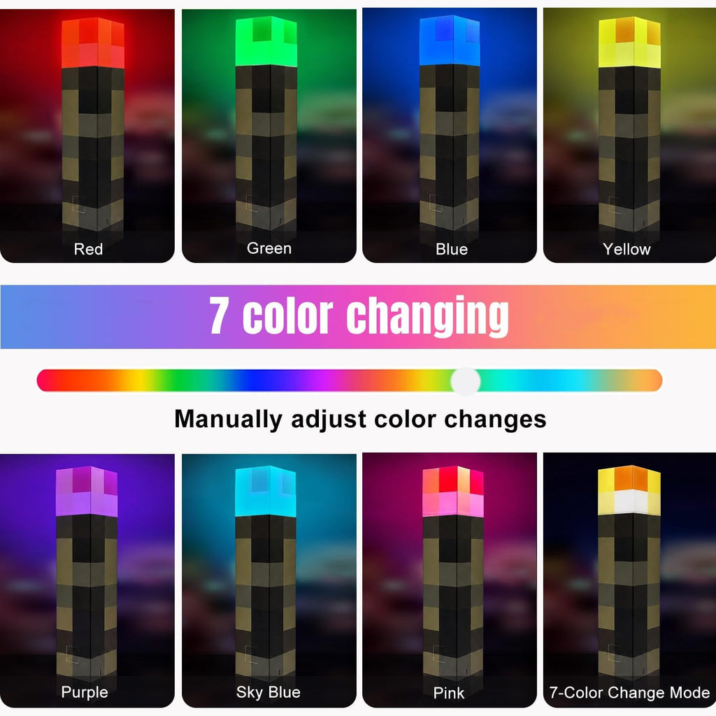 LOUHH Wall Torch Lamp, 7 Color LED Wall Night Light Rechargeable Retro Pixel Style Table Lamp for Game Room Kids Room Decor and Children's Gifts