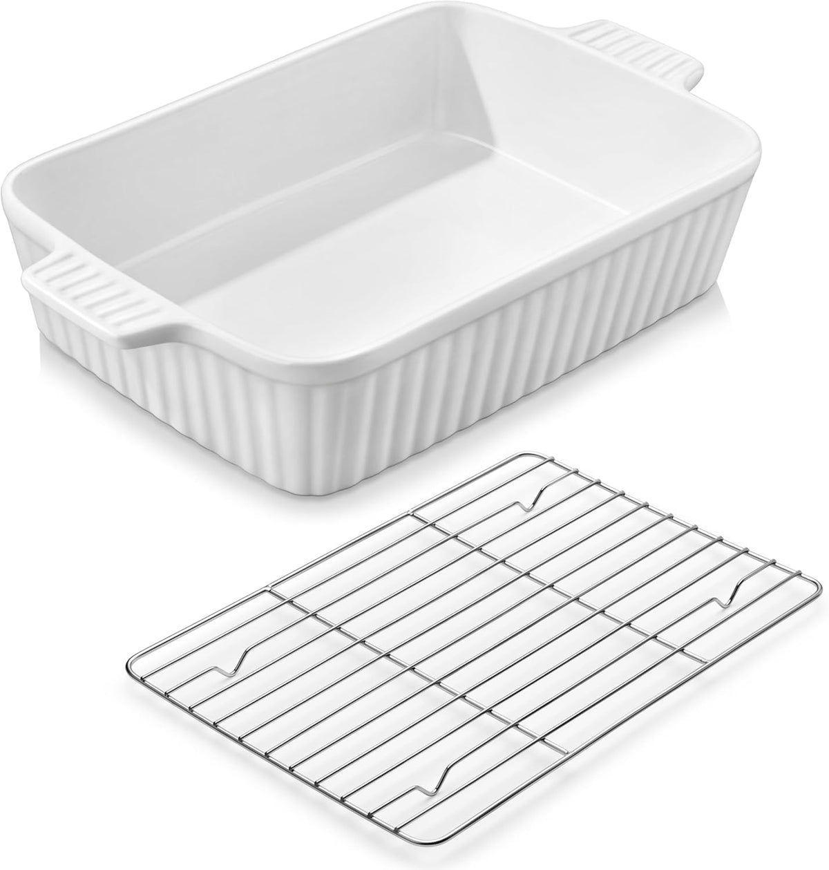 MALACASA 4.4 QT Baking Dishes with Rack,Casserole Dishes for Oven,White