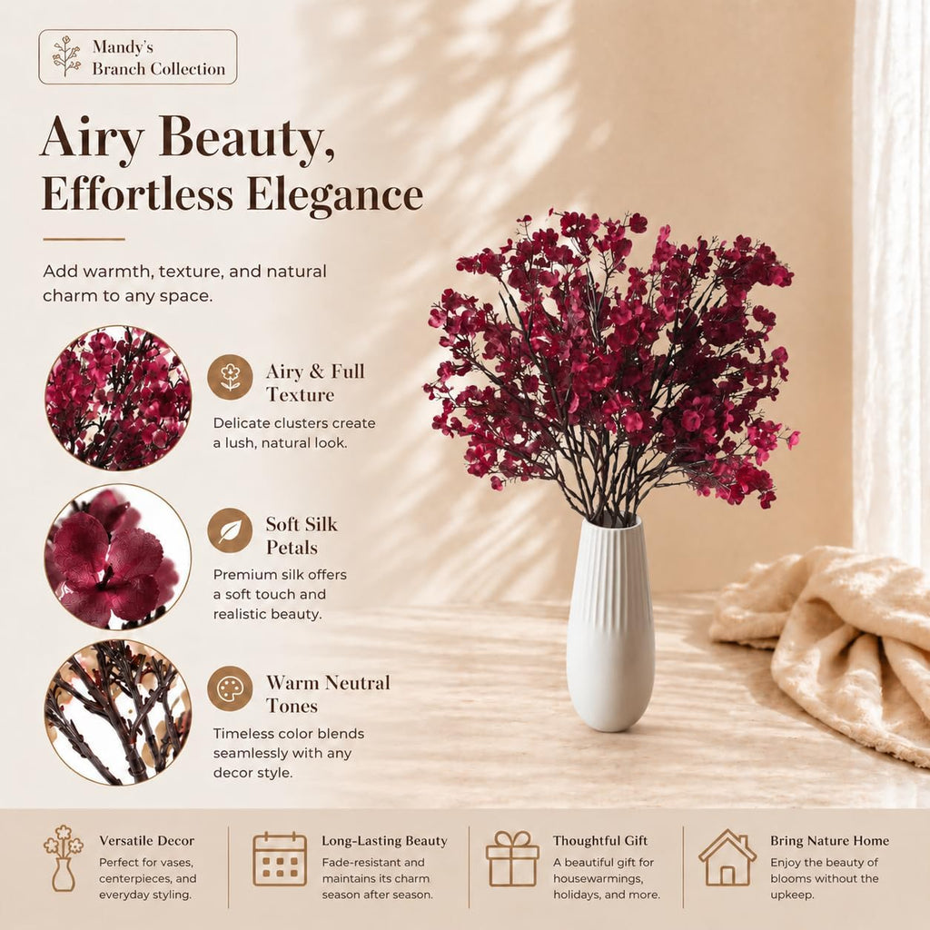 Mandy's 6 Bundles Artificial Burgundy Baby’s Breath Flowers
