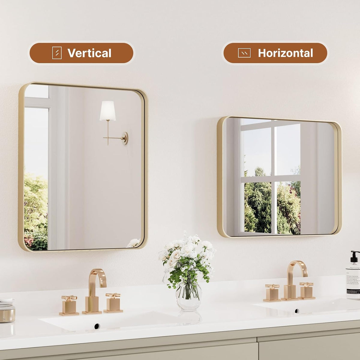 Kosmonia 20x16 Inch Bathroom Vanity Mirror Brushed Champagne Gold
