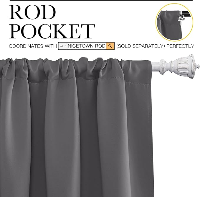 NICETOWN Short Curtains, Home Decoration Thermal Insulated Rod Pocket Blackout - Image 3