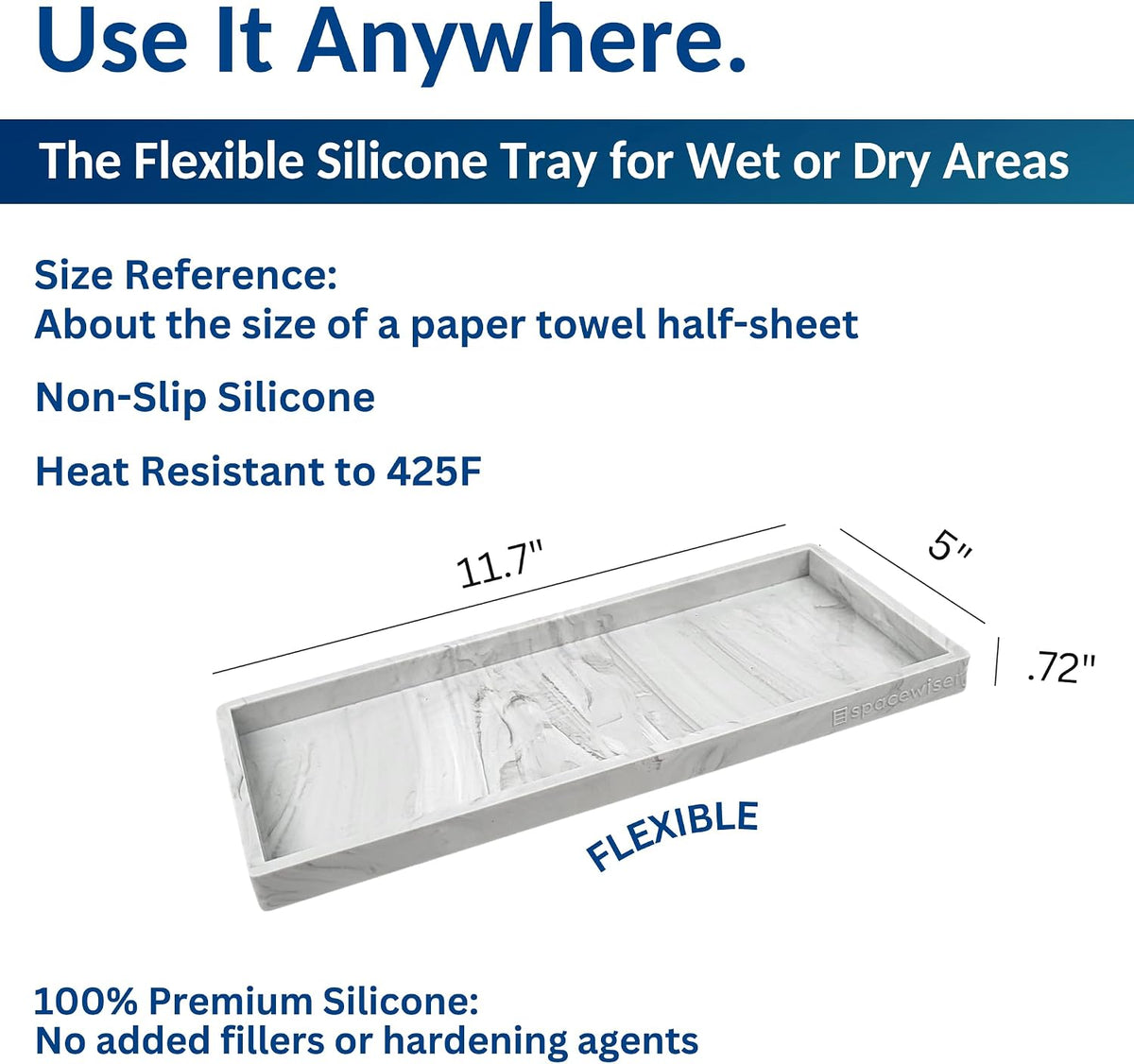 Silicone Countertop & Vanity Tray – 11.7” Bathroom Counter Tray