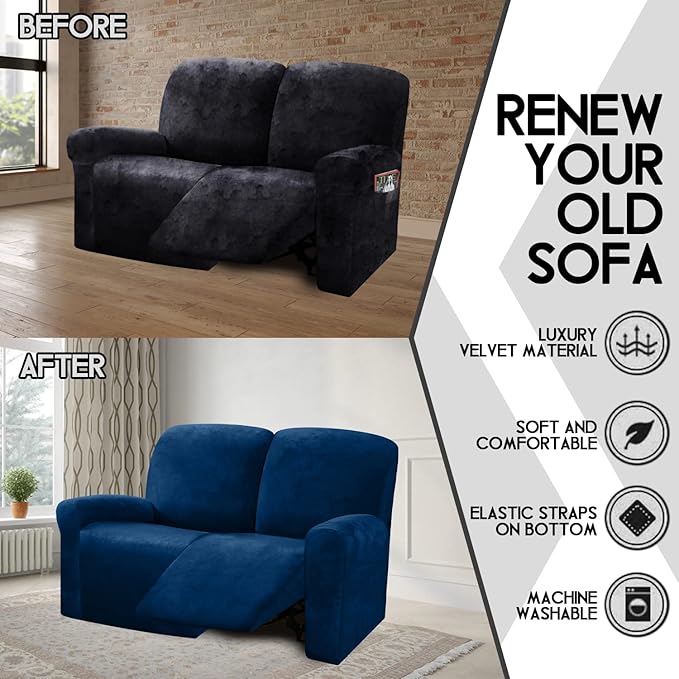 ULTICOR Reclining Love Seat Slipcover, 6-Piece Velvet Stretch Loveseat Recliner - Image 5