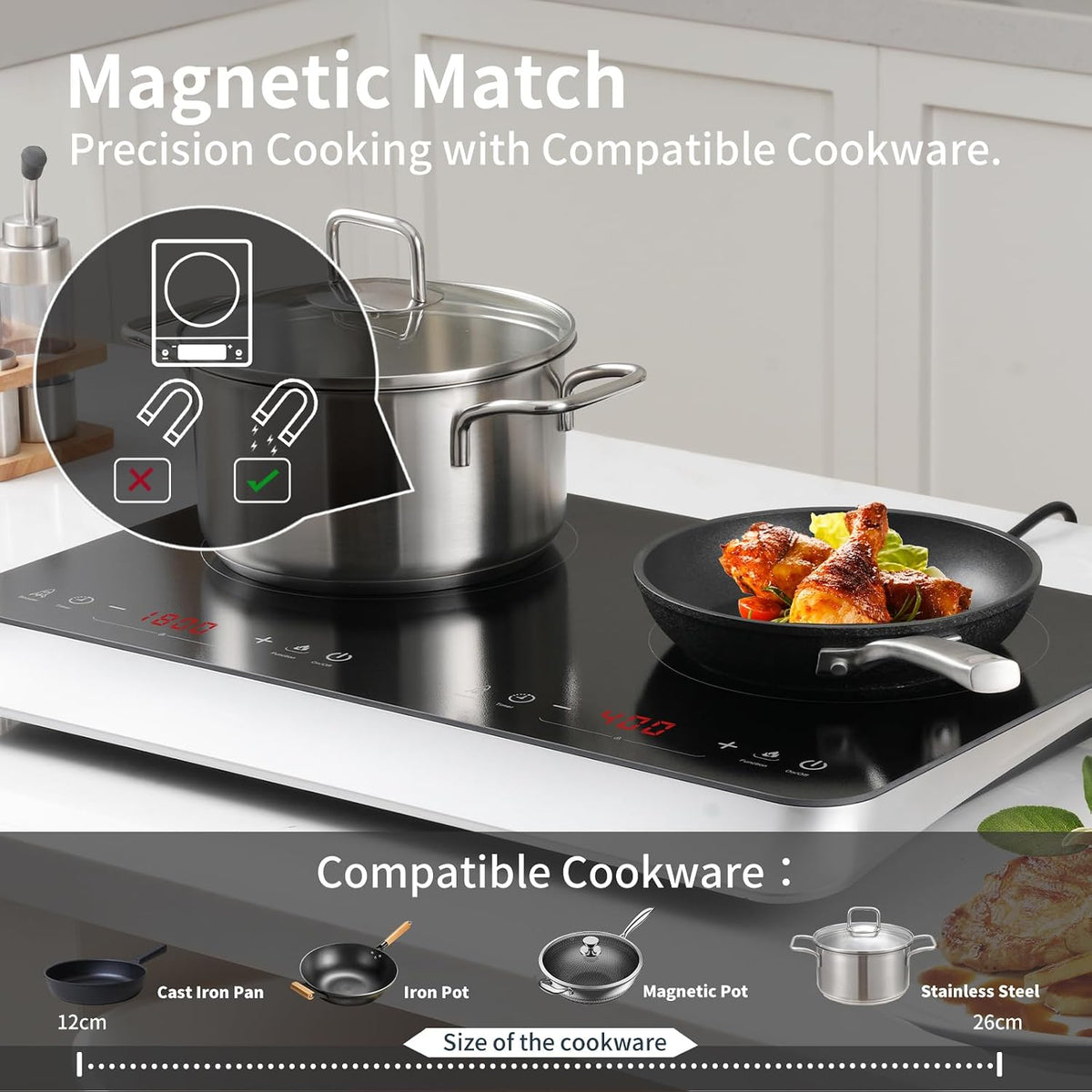COOKTRON Portable Induction Cooktop 2 Burner, 1800W with Booster