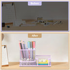 Mesh Pen Holder Desk Organizer, Office Supplies Pencil Storage with 3 Compartments, Office Desk Accessories and Workspace Organizers for Home School Classroom, Purple