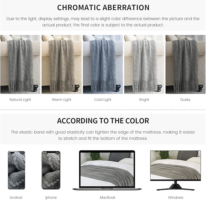BOURINA Greyish Throw Blanket 50x60 Inches Throw Textured Solid Soft Sofa Couch - Image 7