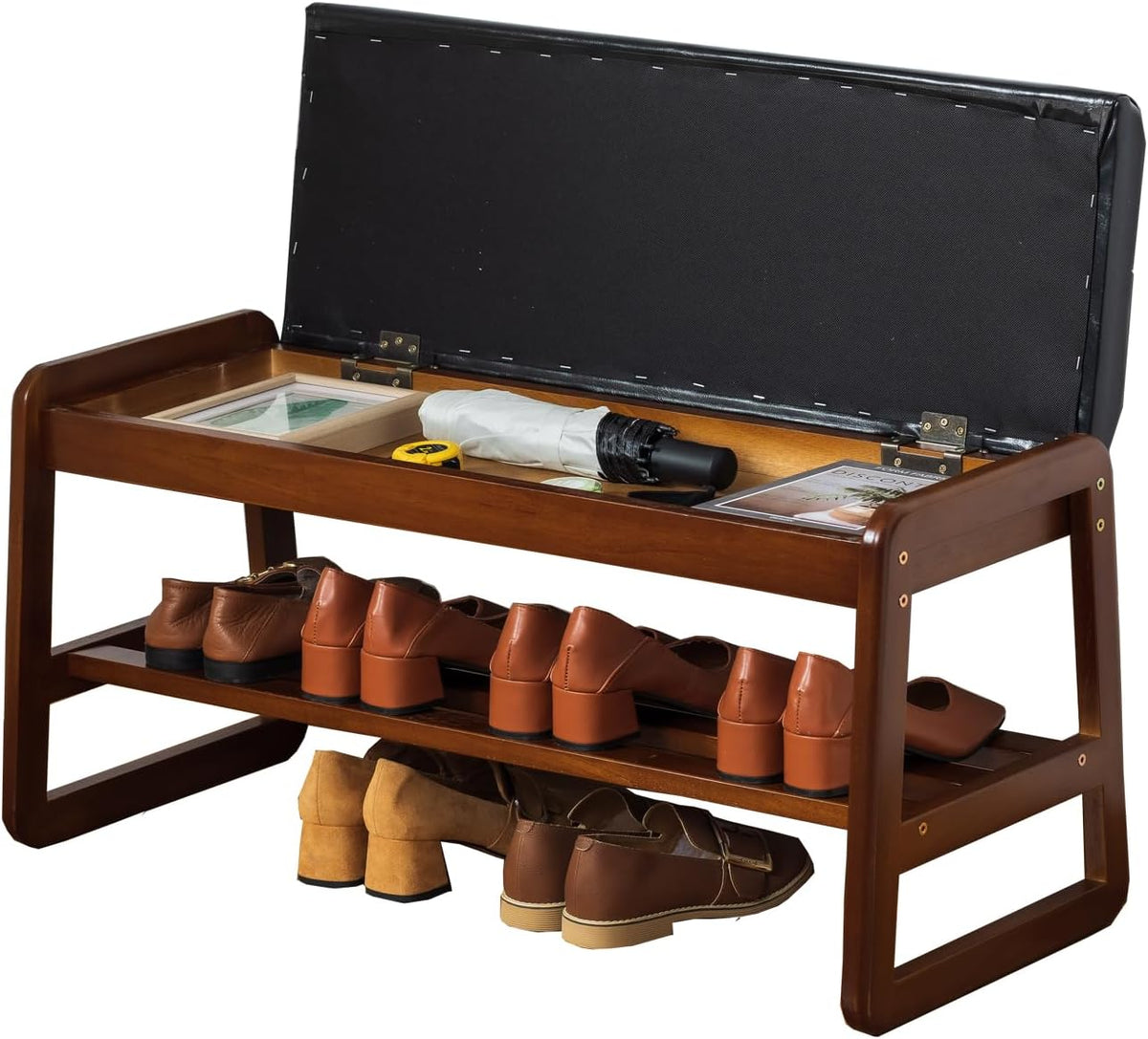latifolia 2 Tier Shoe Rack Bench with Flip-Top Storage, Green