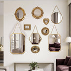 5 Pcs Vintage Gold Wall Mirror Set, 13in/8in/7in/4in, Classic Style