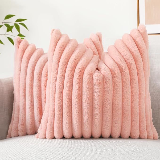 decorUhome Summer Cozy Faux Fur Throw Pillow Covers 16x16 Set of 2 Decorative by decorUhome