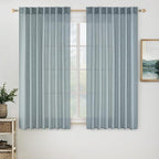 MIULEE Dusty Blue Short Linen Curtains 45 Inch Length 2 Panels by MIULEE