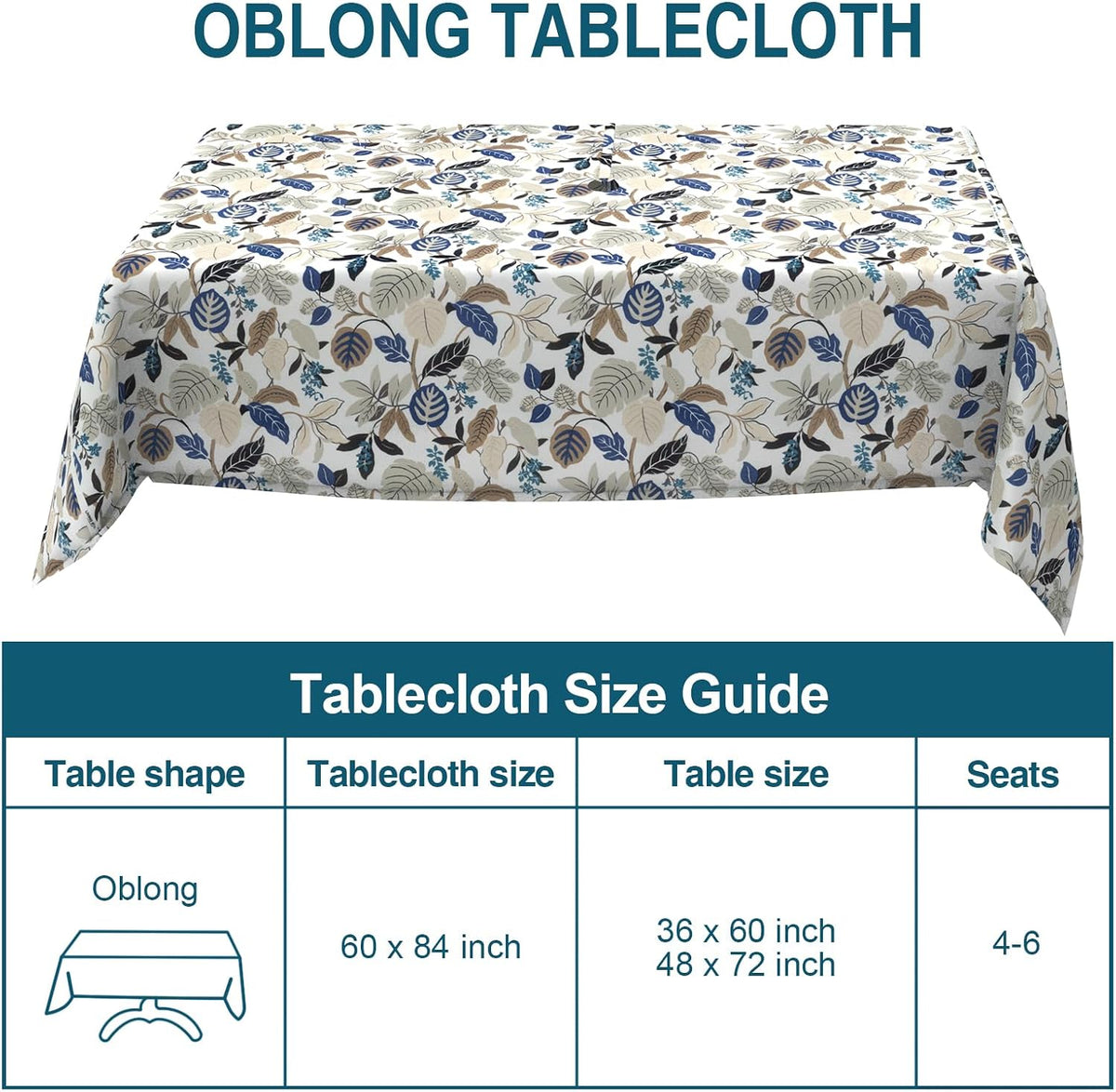 DYTXIII Outdoor Rectangle Tablecloth with Umbrella Hole and Zipper 84" x 60", Water Repellent Floral Picnic Cover, Fade & Wrinkle Resistant Tablecloth for Patio/Garden/Party Table, Leaves Beige