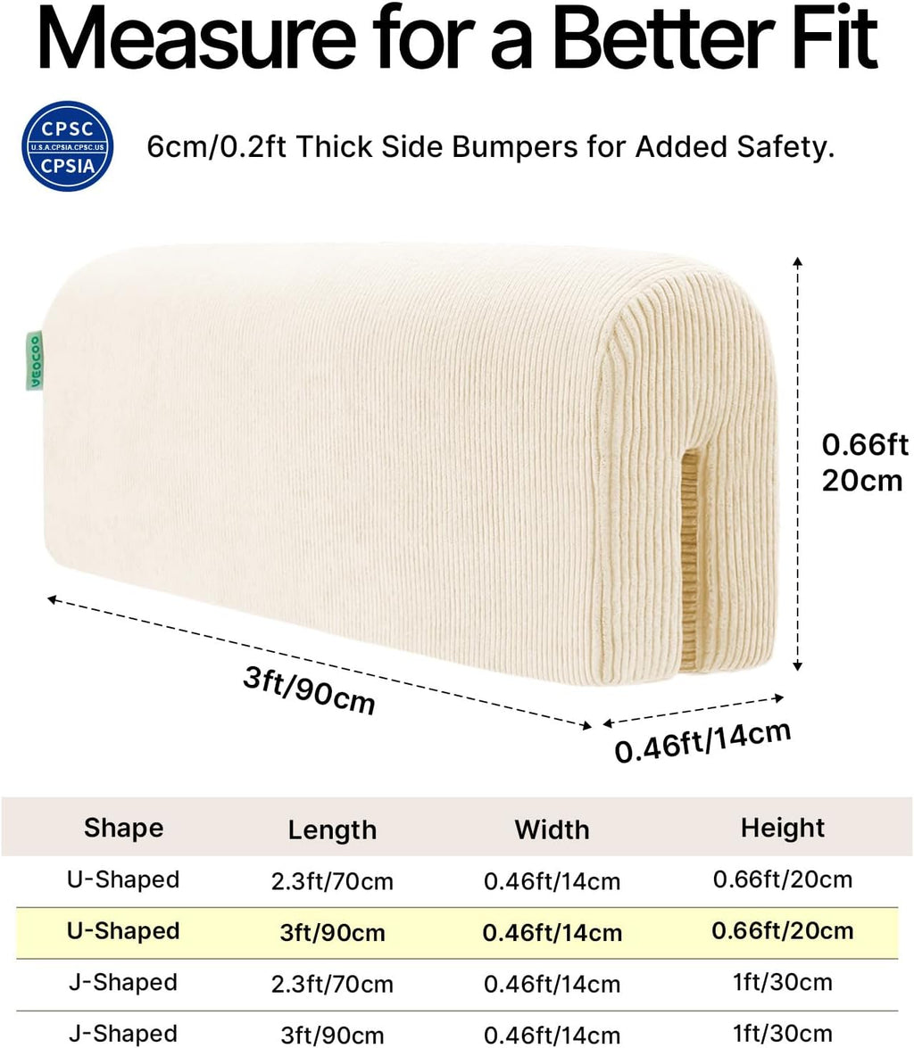 AEOCOO Bed Rail Bumpers for Toddlers, U-Shaped 3 Ft Kid Bed Bumpers, Beige