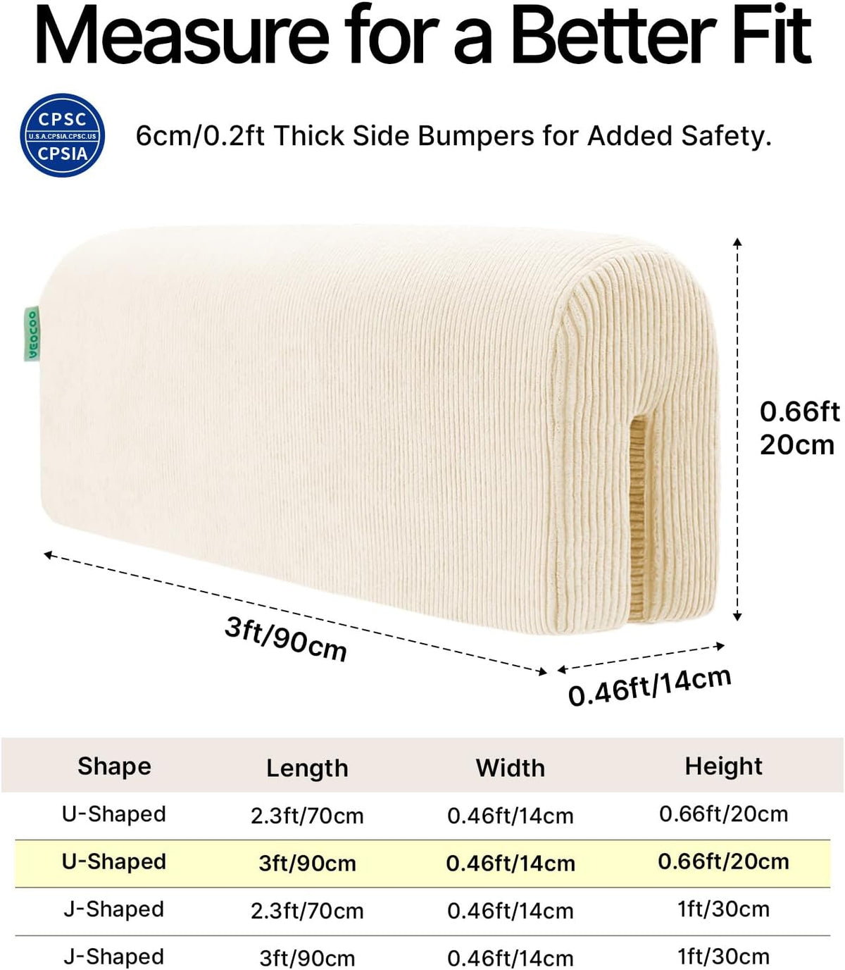 AEOCOO Bed Rail Bumpers for Toddlers, U-Shaped 3 Ft Kid Bed Bumpers, Beige