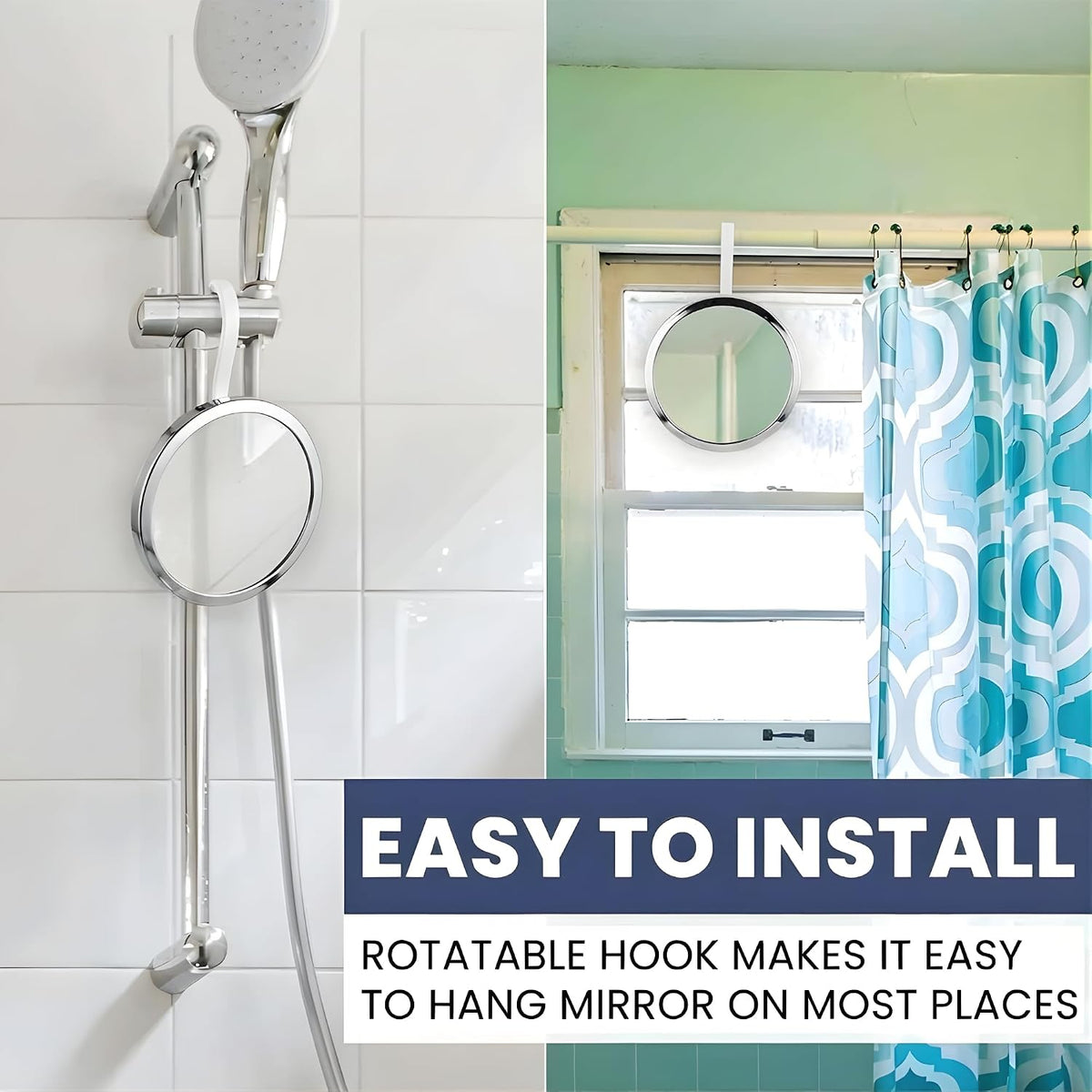MIRRORVANA Hangable Fogless Shower Mirror, 360° Swivel Hook, 6.7" (Chrome)