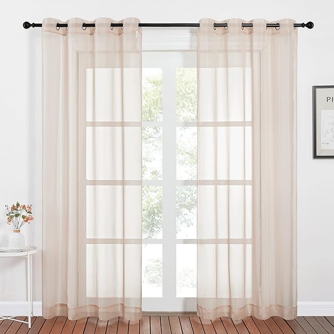 NICETOWN Taupe Sheer Curtains 96 inches Long, Grommet Voile Textured Airy Sheer by NICETOWN