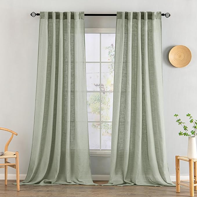 MIULEE Sage Linen Curtains 90 Inch Length 2 Panels by MIULEE