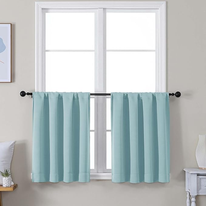 Simplebrand Ava Aqua Short 24 Inches Blackout Curtain 2 Panels Set, Half Window by Simplebrand