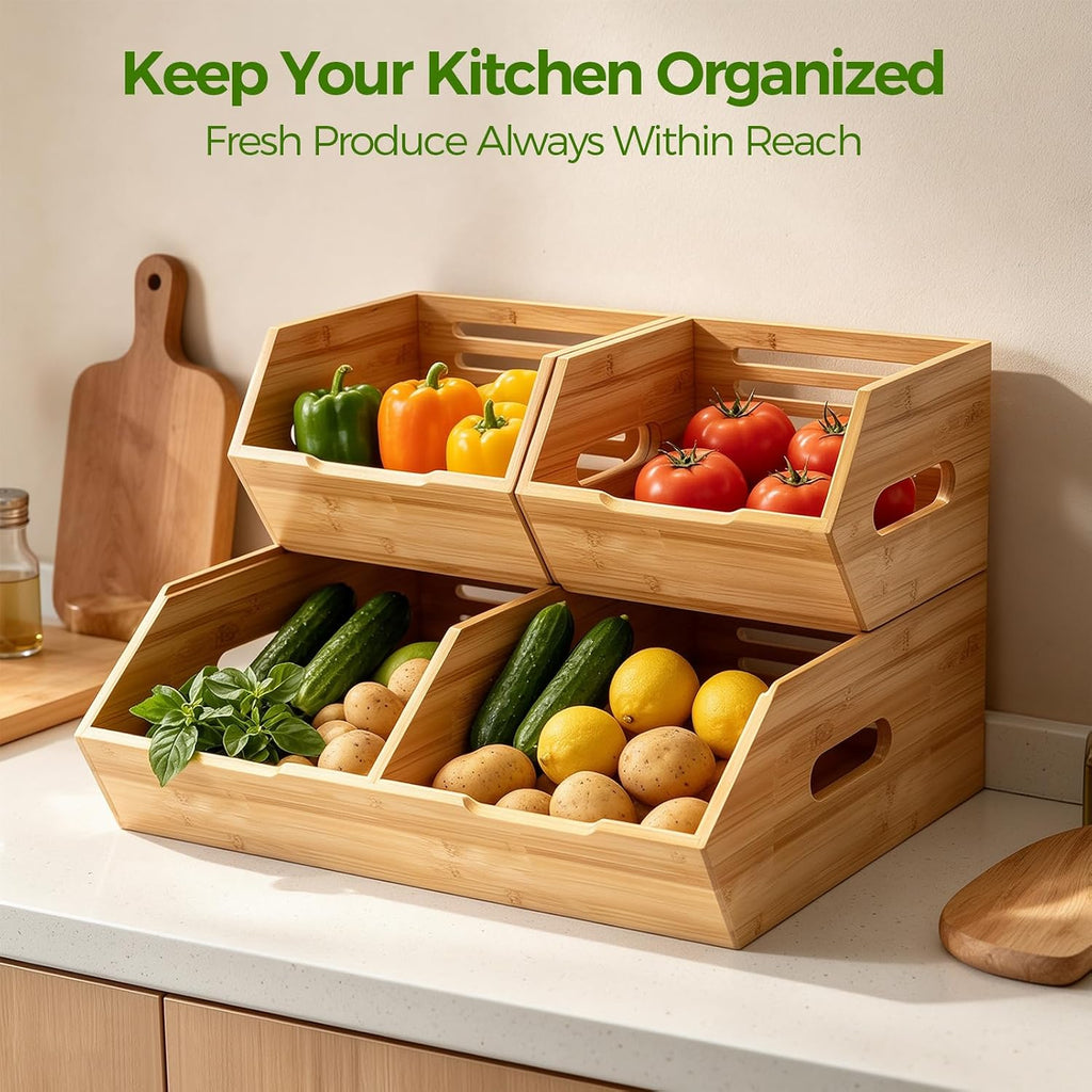 Extra Large Bamboo Pantry Storage Bins-Potato and Onion Food Storage Bin