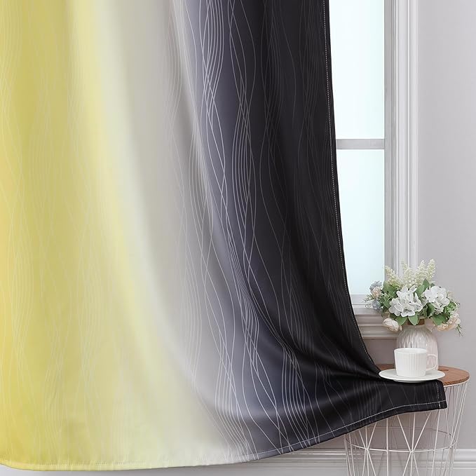 Estelar Textiler Yellow and Black Ombre Blackout Curtains 102 Inch Long - Image 6