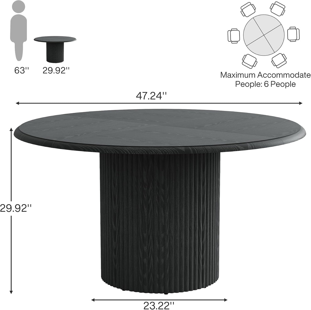 Tribesigns 47" Round Dining Table for 4, Farmhouse Kitchen Table with Metal Base, Modern Small Dinner Table for Dining Room,Kitchen (Chairs Not Included)
