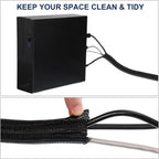 uxcell 20 Ft - 5/8 Inch Split Sleeving, Braided Cable Sleeving, PET Cable Management Wire Sleeve Cord Protector, Wire Wrap Loom Tube for Office Home Devices, Black
