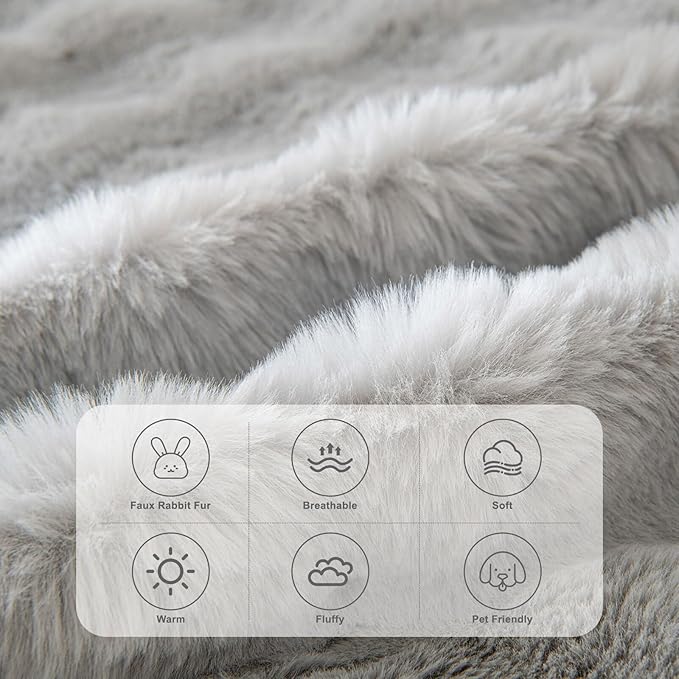 HANDONTIME Grey Plush Sofa Covers Washable Rabbit Plush Couch Cover Soft Cozy - Image 2